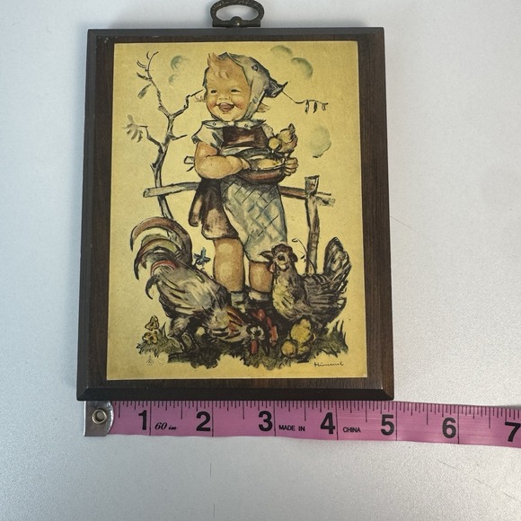 Vintage Hummel wall plaque girl‎ with chickens farmhouse cottagecore decor - Picture 12 of 16